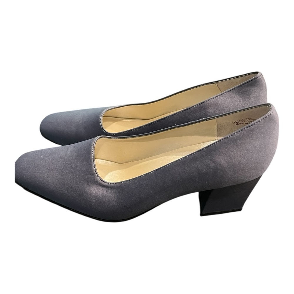 Nine West Alice 2 Block Heel Pumps Grayish Blue Fabric Almond Toe‎ Size 8.5M